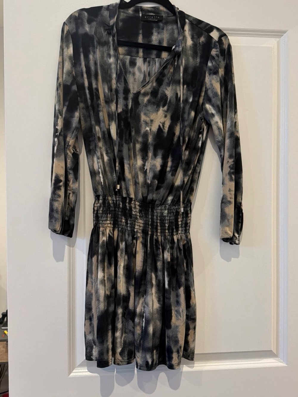 Ariella Black & Cream Tie-Dye Long Sleeve Wrap Dress